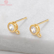 (2234)6 PCS 5x7MM 1MM 24K Gold Color Brass with Zircon Hole Round Stud Earrings Pins High Quality Jewellery Accessories 2024 - buy cheap