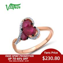 VISTOSO Gold Rings For Women Genuine 14K 585 Rose Gold Ring Heart Ring Sparkling Red Ruby Diamond Trendy Wedding Fine Jewelry 2024 - buy cheap