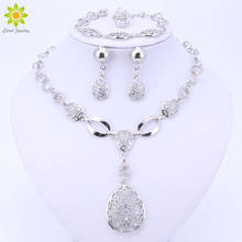 Fashion Vintage Silver Plated African Bridal Costume Jewelry Sets Nigerian Wedding Water Drop Crystal Necklace Earrings Set 2024 - buy cheap