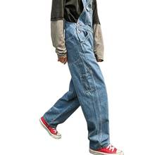 Denim macacão de trabalho masculino calças de carga fácil chique trabalhador multi-bolso bib calças de homem casual pai jeans 2024 - compre barato