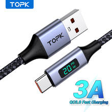 Topk cabo micro usb tipo c ac27 3a, carregamento rápido para samsung xiaomi cabo de celular com visor digital 2024 - compre barato