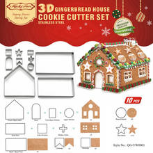 10pcs/set 3D Gingerbread House Stainless Steel Christmas Scenario Cookie Cutters Set Biscuit Mold Fondant Cutter Baking Tool 2024 - buy cheap