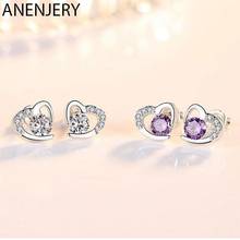 Pendientes de plata de ley 925 con forma de corazón de amor brillante, aretes de circonita de dos colores, accesorios de joyería, S-E477 2024 - compra barato