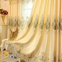 Cortinas estilo europeu coroa de ouro bordada cortinas para sala de estar para quarto cortinas bordadas tule valança personalizada 2024 - compre barato