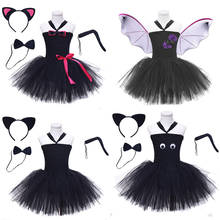 Halloween Animal Cosplay Costume For Children Black Cat Bat Tutu Dresses Head Tie Tail Brazilian Dress Performance Dance Sets 2024 - buy cheap