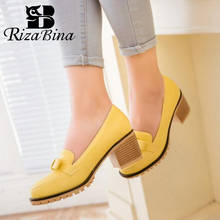 RizaBina Women Thick High Heels Shoes Women Slip On Bowknot Solid Color Heels Pumps Platform Daily Zapatillas Mujer Size 34-43 2024 - buy cheap