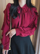 Camisas de otoño para mujer, Blusa de manga larga estilo pijo Coreano japonés, blusa con lazo, Tops Vintage, 953 2024 - compra barato