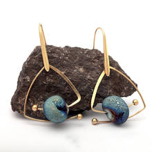 Pendientes de gota de piedra Natural azul estrellado de ensueño para mujer, aretes colgantes geométricos de triángulo de cobre dorado Vintage, nuevo diseño único 2024 - compra barato