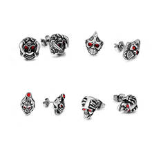 Korean Fashion Red Eye Skull Earrings Jewelry Punk Hip Hop Stainless Steel Biker Skull Earrings Men's Personalizeds Gifts 2024 - buy cheap