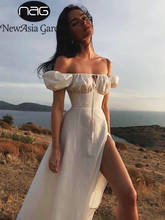 Женское длинное платье с рюшами NewAsia, белое платье с пышными рукавами, открытыми плечами и завязками сбоку, летнее платье для женщин 2021 2024 - купить недорого