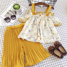 2020 Girls Clothes Set Children Clothing Summer Cute Print Sling Tops and Striped Pants 2 Pcs Girl Kids Clothes 3 7 Years 2024 - buy cheap