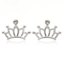 Cute Cut Out Queen Crown Crystals Stud Earrings For Women Girls White Gold Color Jewelry Aros Aretes Pendientes korean ohrringe 2024 - buy cheap