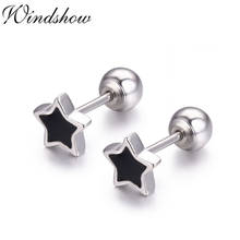 Cute Black Five Point Star 925 Sterling Silver Screw Stud Earrings For Women Girls Children Kids Jewelry Orecchini Aros Aretes 2024 - buy cheap