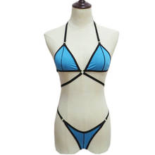 Sexy bikini plus size swimwear women swimsuit women biquini bikinis Solid color Splicing Rim Halter adjustable metal ring Thong 2024 - buy cheap