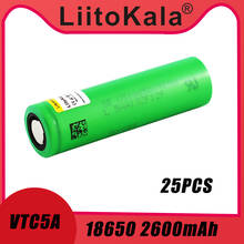 Аккумулятор Liitokala Max 40A Pulse 60A, 25 шт., оригинальный аккумулятор 3,6 В, перезаряжаемый аккумулятор 18650 VTC5A, 2600 мА · ч, аккумулятор 40A с высоким потоком 2024 - купить недорого