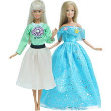 Vestido de princesa hecho a mano para muñeca Barbie, ropa de falda de flor de Margarita azul verde, accesorios de 12 pulgadas, juguetes para niños, 2 unids/lote 2024 - compra barato