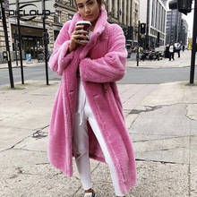 Pink Long Teddy Bear Jacket Coat Women Winter 2022 Thick Warm Oversized Chunky Outerwear Overcoat Women Faux Lambswool Fur Coats 2024 - buy cheap