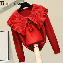 Tinomiswa Turn Down Collar Long Sleeve Pullover Jumpers Solid Color Casual Basic Knitted Sweater Women New Korean Pull Femme 2024 - buy cheap