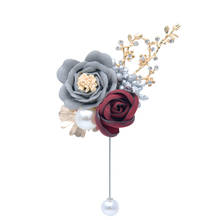 Broche de flores de tela de moda coreana para mujer, broche de perlas de imitación, Pin de solapa de aguja larga, broches de joyería de boda de lujo para mujer, accesorios 2024 - compra barato