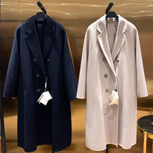 High-end Cashmere Coat Ladies Winter Long Beige Coat Slim-fit Belt Coat Autumn Navy Blue Coat Double-Breasted Hand-Stitched 2024 - buy cheap
