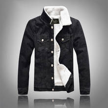 Novidade jaqueta de inverno deinim masculina, casaco jeans preto grosso de lã, jaqueta masculina de tamanhos grandes 2024 - compre barato