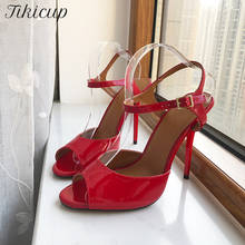 Tikicup 13.5cm/5" Super High Heel Women Peep Toe Sandals Summer Ladies Ankle Strap Stilettos Pumps Dress Shoes Large Size 37-48 2024 - buy cheap