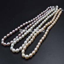 wholesale 3 Qty AAA white pink  purple rice freshwater pearl necklace free shipping 2024 - buy cheap