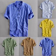 Cotton Linen Men's Shirt Cool Breathable Slim Tops Men Button Short Sleeve Tee Shirt 2021 Spring Summer Casual Shirt For Men 2024 - compre barato
