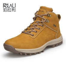 POLALI Brand Men Hiking shoes Warm Fur Big Size 39-47 Autumn Winter Mens Leather Lace Up Outdoor Mountain Men Shoes Waterproof 2024 - buy cheap