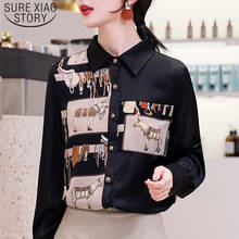 Blusa de oficina con cuello vuelto para mujer, Camisa estampada de manga larga, estilo coreano, Vintage, color negro, 8166, 50 2024 - compra barato