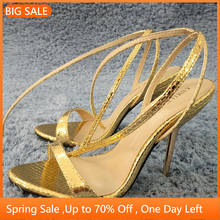 Women Stiletto Thin Iron High Heel Sandal Sexy Ankle Strap Buckle Open Toe Gold Snakeskin Party Bridals Ball Lady Shoe 3845-i10 2024 - buy cheap