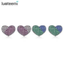 Luoteemi Newest Style Unique Double Color Cubic Zirconia Micro Setting Heart Shape Stud Earrings For Women Ladies Party Jewelry 2024 - buy cheap