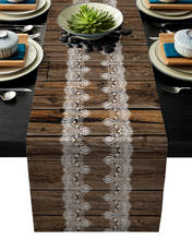 Camino de mesa rústico marrón con textura de madera, decoración para comedor, mantel para boda, fiesta de navidad 2024 - compra barato