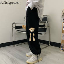 Hikigawa женские широкие брюки свободные 3D брюки с медведем весенние корейские новые плюшевые толстые повседневные модные спортивные брюки со шнуровкой 7z185 2024 - купить недорого