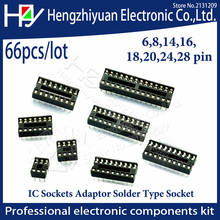Hzy 66pcs/lot Sockets Adaptor Solder Type Socket Kit 6,8,14,16,18,20,24,28 pins, Through Hole Stamped pin Open Frame Dip Socket 2024 - buy cheap