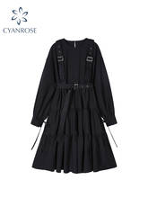 Платье женское Винтажное с длинным рукавом, Элегантное Длинное Черное в готическом стиле, на шнуровке, в стиле Харадзюку, в стиле панк, для косплея, осень 2024 - купить недорого