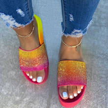 2020 zapatillas brillantes de cristal para mujer, zapatos de playa de verano a la moda para mujer, zapatos planos casuales para mujer, talla grande 42 2024 - compra barato