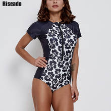 Riseado-maiô feminino de uma peça, competitivo, mangas curtas, estampa floral, com zíper, proteção contra queimaduras, verão, 2021 2024 - compre barato