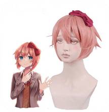 DDLC Doki Doki Literature Club Sayori Women Pink Short Wig Cosplay Costume Heat Resistant  Hair Wigs  ( No Headwear ) 2024 - buy cheap