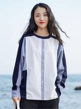 Johnature Women Patchwork Color Shirts Korean Style Blouses O-Neck Long Sleeve 2022 Spring New Button Cotton Linen Shirts Tops 2024 - buy cheap