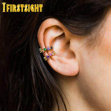 tiny cute mini cuff earring PIECE PaStel rainbow cz circle ear cuff gold Silver color no piercing faShion women clip on earring 2024 - buy cheap