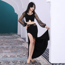 Black Top Long Skirt Belly Dance Costumes Sets Long Sleeve Arabic Dance Dress Oriental Bellydance Practice Lesson Wear 2022 2024 - buy cheap