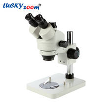 Microscópio trinocular simul-focal com zoom contínuo de prata, 7x-45x, 76mm, braço, base retangular 2024 - compre barato
