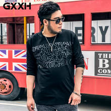 Gxxh maré homem grande camiseta de algodão solta letras impressão e fertilizante aumenta gordura camisetas de manga comprida 2024 - compre barato