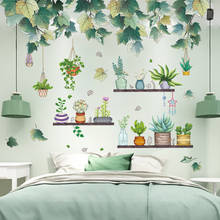 Adesivos de parede de folhas de bordo, adesivo de vinil diy, vaso de plantas, decalques de parede para sala de estar, cozinha, berçário, decoração de casa 2024 - compre barato