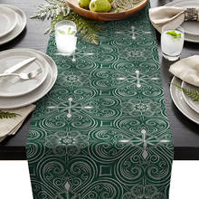 Camino de mesa de algodón y lino para decoración del hogar, mantel moderno con patrón abstracto Retro, color verde, para fiesta de boda 2024 - compra barato