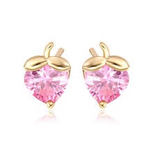 Cute Heart Cut Cubic Zircon Multi Color Strawberry Small Stud Earrings for Kids Girls Children Anti-Allergic Gold Color Jewelry 2024 - buy cheap