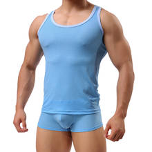 Camiseta interior Sexy de malla transparente para hombre, Camiseta básica transpirable con cuello redondo, sin mangas, adelgazante 2024 - compra barato