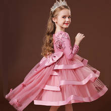 Long Sleeve Tail Flower Princess Dress Evening Children Clothes Bridesmaid Girl Dress for Party Wedding Girl Dresses 10 12 Years 2024 - buy cheap