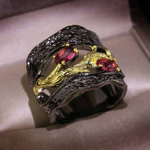 Высокое качество натуральный гранат Красный Кристалл заказное кольцо покрытие кольцо из черного золота Свадебная вечеринка путешествия ювелирные изделия подарок для женщин 2024 - купить недорого